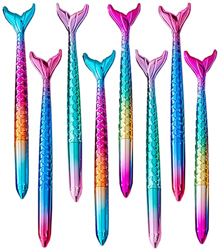 Kaizuca 8 Stück Meerjungfrau Kugelschreiber Set, Kreative Fischschwanz Gelstifte, Fischschwanz Stift, Hat Verlauf Farben, für Mädchen Gastgeschenke Party Mitgebsel (Schwarze Tinte)