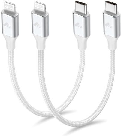 2Pack Short USB C to Lightning Cable 1ft, PD USB C to iPhone Charger Cable MFi Certified, Nylon Braided Short iPhone Charger Cord Fast Charging for iPhone 14 13 12 11 Pro Max XR XS X 8 Plus SE iPad