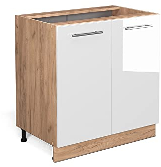 Vicco Küchenunterschrank Fame-Line, Weiß Hochglanz, 80 cm mit Regal, ohne Arbeitsplatte