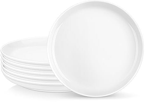 MALACASA Set di 6 Piatti da Dessert in Porcellana Ø 21,5 cm x 2,8 cm - Piatti Rotondi per 6 Persone, Eleganti e Compatti, Ideali per Dolci e Frutta, Bianco, Adatti alla Lavastoviglie e Microonde