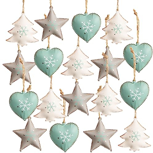 Logbuch-Verlag 18 Weihnachtsanhänger Anhänger Stern Herz Baum weiß türkis grau Gold 5 cm aus Metall edel