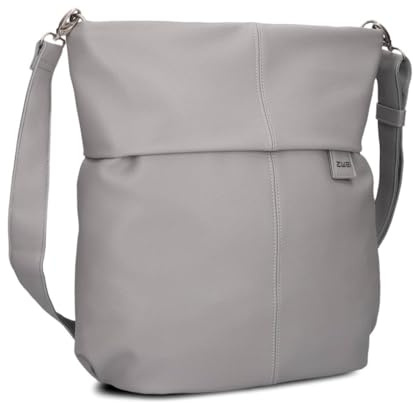 Zwei Damen Handtasche Mademoiselle.M M140 Umhängetasche 12 Liter klassische Crossbody Bag aus weichem Kunstleder, DIN-A4 passend, große Tasche für die Arbeit, Büro oder Uni (foggy)