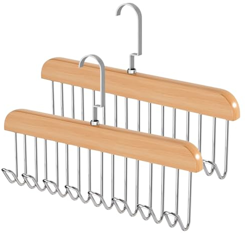 Greyoe Krawattenhalter Pack of 2, Gürtelhalter Kleiderschrank, Schalbügel, Hanging Bag Rack Multifunktionale Gürtel Krawatte Sling Hook Organizer für Krawatten, Schals, Tücher, Natural - Silver Hook