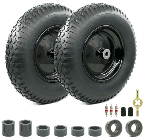 2-Pack of 4.80/4.00-8 Pneumatic Tire and Wheel,2PR (Air Filled)- 5/8or 3/4 Powdered Metal bushings and 3or 6Center Hub,for Wheelbarrow,Garden and Utility Cart,Trolley,Wagon and More (MYTT4008-2)
