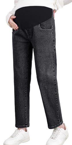 FEOYA Pantalones Vaqueros Maternidad para Mujer Pantalones Vaqueros Cintura Alta Pantalones Embarazo Mujer Ropa Pantalones Pierna Ancha Primavera Otoño Negro XXL