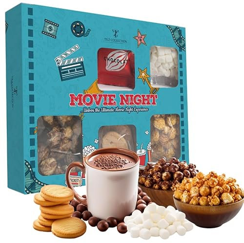 Snackbox für den Filmabend Snackbox, Snacks für den Filmabend, Süßigkeiten für Kinder, Süßigkeiten-Geschenkbox mit Pralinen, Mini-Marshmallows, Schokoladen- und Karamellpopcorn, Butterkeksen