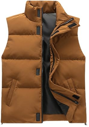 Gefomuofe Men's Quilted Body Warmer Quilted Vest Down Vest Fleece Vest Pockets Sleeveless Jacket Lightweight Windproof Hooded Vest Winter Gilet Premium Sleeveless Outdoor Jacket, brown, XL