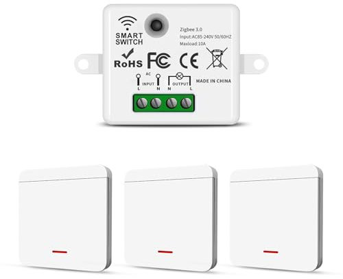 Pixelure 1+3 interruptor de luz inalámbrico, interruptor de seguridad y controlador receptor 10 A para lámparas de hasta 1500 W