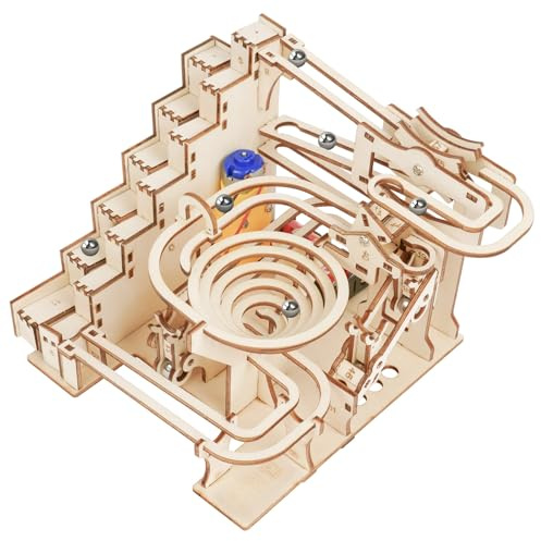 HOTUT Marble run, 3D träpussel, självmontering (112 stycken) mekanisk växellåda, elektrisk 3D-träpussel, mekanisk modellbyggfartyg för tonåringar och vuxna
