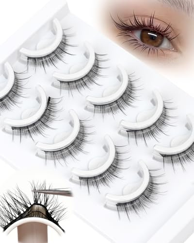 Self Adhesive Ciglia Finte Natural Look Pre Glued Eyelashes 5 Pairs Pack Glueless Lashes Wispy Manga Lashes Riutilizzabile e Morbido by Obeyalash (L09)