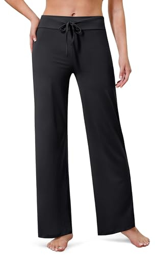 VALANDY Creamlush Wide Leg Lounge Trousers for Women with Drawstring Black