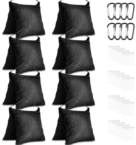 Lot de 8 Sacs de Lestage, Sacs de Sable Résistants pour Trépied, Studio Photo et Extérieur – Sacs de Sable Vides avec Mousquetons pour Tente – Noir