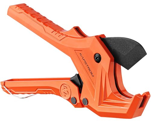 KapStrom - Cortatubos de trinquete de PVC - 42 mm - Cortatubos de trinquete para mangueras de PEX, PPR, PE, plástico y goma - Herramienta de fontanería ajustable para reparaciones de conductos