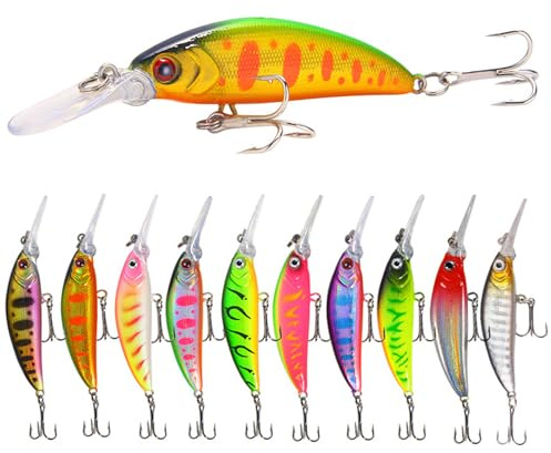 10 Pezzi Pesca Realistico Kit, Esche Artificiali Set, 5,7g | 7cm Pesca L'esca Dura, Esche Swimbait Lure, Affondando Bionico Esche da Pesca con Ancoretta per Trota, Pesce Persico, Luccio, ecc. (B)