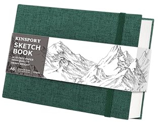 KINSPORY A6 Sketchbook, Sketch Pad, Drawing Pad, 150gsm, 10.5 × 14.8cm | 100 Pages(50 Sheets), Hardcover Cloth Sketch Book, Professional Perforated Sketch Paper, Travel Drawing Paper for Kids, Adult
