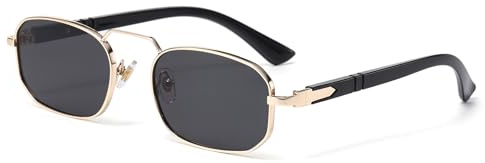 LJCZKA Occhiali da Sole Rettangolari Retrò per Uomo Donna Vintage Rettangolare Occhiali da Sole Montatura Metallo Classici Anni 90 Protezione UV400 (Oro Nero)