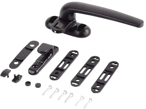 Fönsterhandtag fönsterhandtag av aluminium med låshandtag, ersättningsdörrhandtag, fönsterbeslag, vinglåshandtag för dörr och fönster (höger svart)