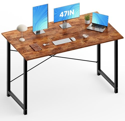 OLIXIS Computer Desk, Home Office Desk with Metal Fram, 47 Inches Gaming Writing Work for Bedroom Study Table, Sturdy Metal Frame, Simple Rust