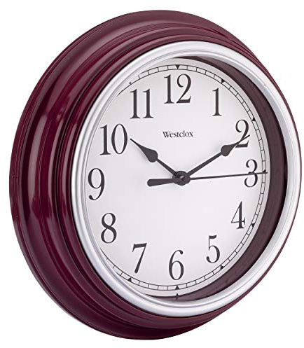 Westclox Quartz Movement Round Wall Clock, Contemporary Analog Design, Battery-Powered for Indoor Use (Burgundy, 9 Inch)