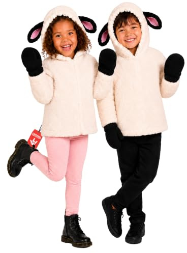 Fun Shack Disfraz Oveja Cordero Niño Blanco Sudadera Capucha Orejas Manoplas Negras Animal Belén Navidad Talla L