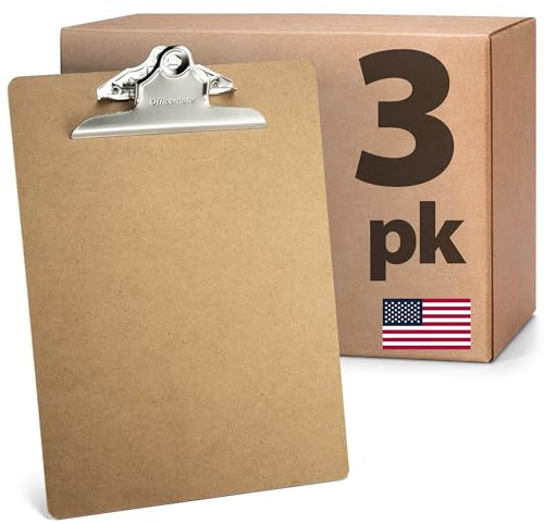 Officemate Recycled Wood Clipboard, Letter Size, 9 x 12.5 with 6 Clip, 3 Pack (83133),Brown