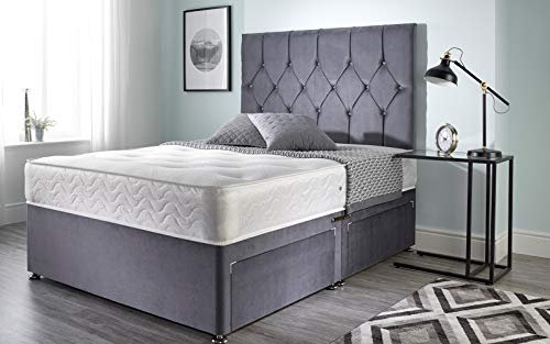 Bed Centre Ziggy Grey Plush Sprung Memory Foam Divan Bed With Mattress, No Headboard, No Drawers (Double (135cm X 190cm))