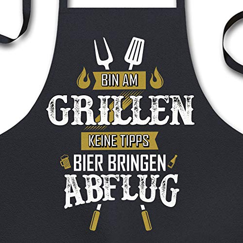 YORA Grillschürze für Männer lustig - Vatertagsgeschenk - Bin am Grillen - Kochschürze Inkl. personalisierbarer Urkunde - lustige Geschenke zum Vatertag (Bin am Grillen) (Gold)
