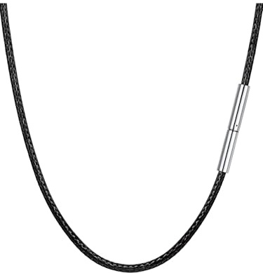 PROSTEEL Collana con cordino impermeabile per collo, nero, 2 mm, larghezza 41 cm, lunghezza 76 cm, chiusura a clip, collana in pelle unisex urbana, con confezione regalo, 46cm (18), Pelle sintetica