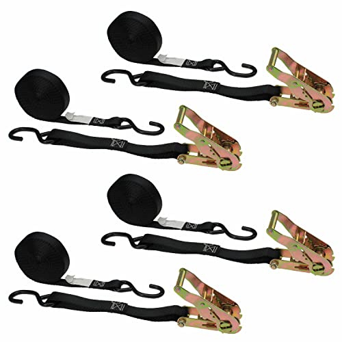 US Cargo Control 1 Inch X 10 Foot Ratchet Strap with S-Hooks, Use As Motorcycle Tie Down Straps, Works Great with L Track Tie Downs, Secure Motorcycles, Dirt Bikes, ATVs, and More, 4 Pack