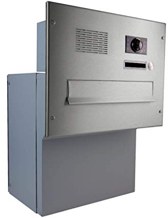 F-042 XXL Edelstahl Mauerdurchwurf Briefkasten mit Klingel, Sprechsieb & Kamera (Tiefe: 26-40 cm) - LETTERBOX24.de