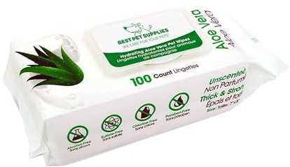 Tierpflegetücher für Hunde und Katzen (100 Stück) by Best Pet Supplies - Deodorant auf Pflanzenbasis für Mäntel und trockene, juckende oder empfindliche Haut, Hydratisierende Aloe Vera, Size 20x23 cm