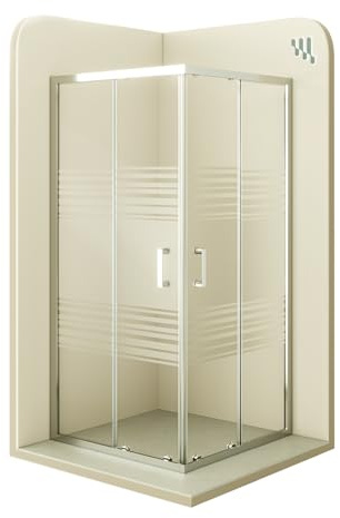 Moments of Glass - Mampara de Ducha Diana 95x95x190cm | REVERSIBLE | Puerta corredera, Ajuste 92,5-94,5 x 92,5-94,5cm | Perfiles Cromados, Cristal Parcialmente satinado 6mm