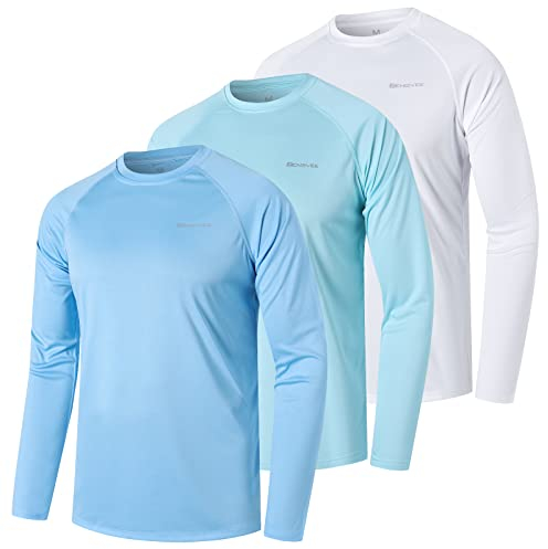 ZENGVEE 3er Pack UV Shirt Herren Rashguard UPF 50+ UV Schutz Shirt Schwimmshirt Herren Lässig Sonnenschutz Sport Tshirt Männer Atmungsaktiv für Wasser Surfen Schwimmen (0618-Blue White Lake-M)