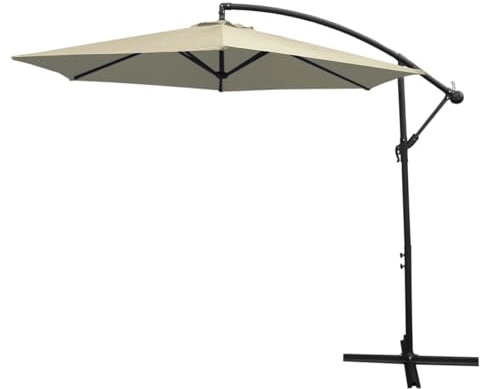 Monster Shop 3m Cantilever Garden Parasol Banana Hanging Umbrella Winding Crank Shade Patio Outdoor Sun Shade Tilt UV Protection | Cream