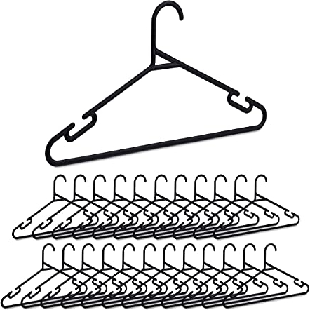 Relaxdays Kleiderbügel 24er Set, Wäschebügel mit Hosensteg & Einkerbungen, recycelter Kunststoff, platzsparend, schwarz