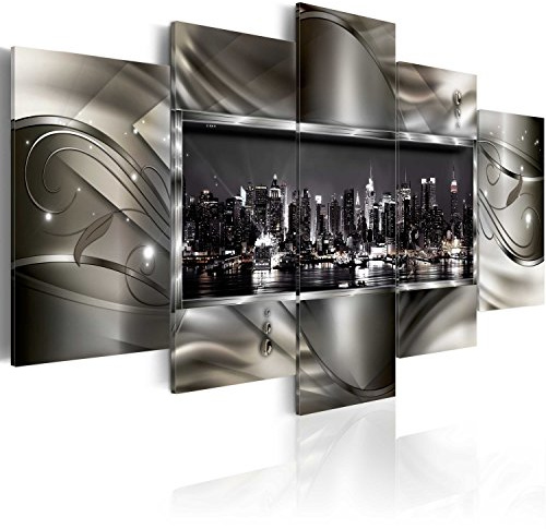 murando Cuadro Acústico Ciudad Nueva York City 200x100 cm espuma acústica absorbe el sonido aislamiento lienzo de 5 piezas Impresión Artística Decoración de Pared c-A-0069-b-p