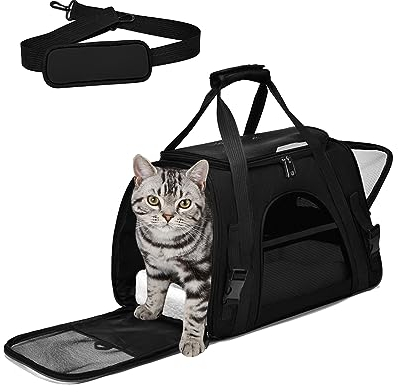 Katzentransportbox,Atmungsaktive Hundebox Faltbar,Haustier Transporttasche Mit Schultergurt Verstellbarem,Katzenrucksack Big Transportbox Katze Mit Abnehmbarer Plüschmatratze FüR Reisen/Auto/Flugzeug