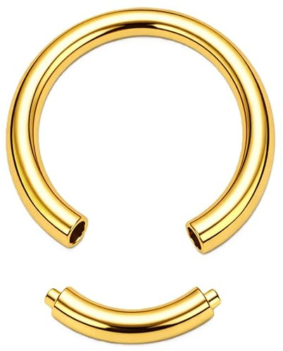 Piercing in titanio G23, segmento in acciaio inox 316L, naso, setto orecchio, labbro, sopracciglio, intimo, petto, trago, naso, anello (1,6 mm x 10 mm, acciaio giallo oro)