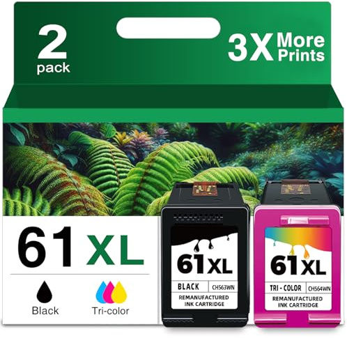 61XL Ink Cartridge Black and Color Combo Pack Replacement for HP Ink 61 HP61 XL HP61XL for 5530 3510 4500 4635 2620 4630 5535 2540 4502 3050 1510 4632 4501 2542 2514 3020a 4610 1000 1010 1510 Printer