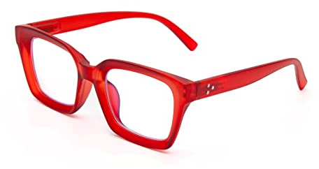 Amorays Lesebrille Oversize Square Frame Vintage mit Anti-Licht Blau Linsen Reißverschluss Feder Brille Presbypia Leser für Damen Herren 6561NEW(rot,+1.0