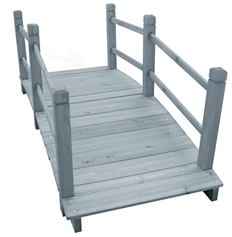 Keketa Gartenbrücke aus Holz, Outdoor-Fußbrücke mit Doppelhandläufen, Dekorbrücke für Hof, Rasen, Bachlauf, Teich, Gehweg, 140 x 60 x 56 cm, Grau