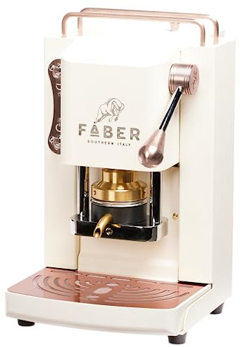 FABER COFFEE MACHINES | Pro Mini Deluxe Modell | 44 mm Kaffeepad-Maschine | Farbe Pure White Kupfer Oberfläche | Messing-Padspresse