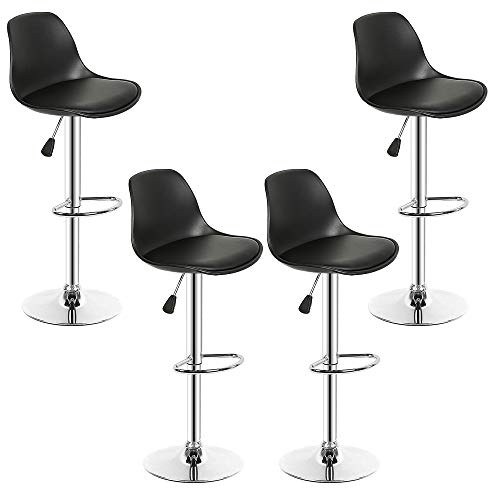 Willonin Set med 4 barstolar, barstol i konstläder, GIS-design köksbarstolar, justerbar höjd, 360° rotation (4, svart)