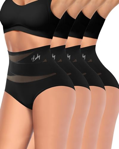 MIOTAN Women's Underwear Tummy Control Knickers High Waisted Multipack Pack Postpartum Ladies Panties Briefs (Black,L)