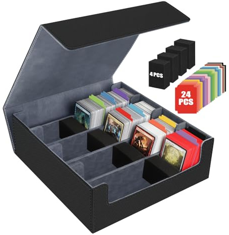 Boîte à Cartes pour Plus de 3200 Cartes, Boîtes de Rangement pour Cartes à Collectionner Avec 24 Séparateurs et 4 Mousse, Boîtes Magnétiques de Qualité Supérieure, pour Magic the Gathering(Noir Gris)