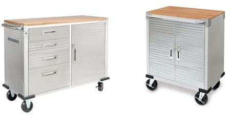 Seville Classics Fahrbare Werkbank mit 4 Schubladen, 121,9 x 50,8 x 95,2 cm, grau & Werkstattwagen, 71,1 x 50,8 x 87,6 cm, grau