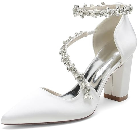 MINITOO Sexy Evening Scarpe da donna con tacco grosso décolleté da sposa con strass MY138, My138 Bianco 8 5 cm tacco, 37 EU