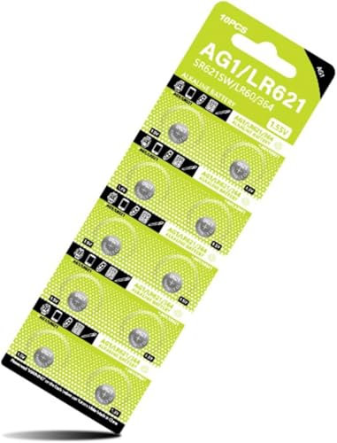 MUNDDY - 10 X Pilas de botón alcalinas AG1 LR621 364 SR621 164 bateria Blister 10 Unidades 1,5V