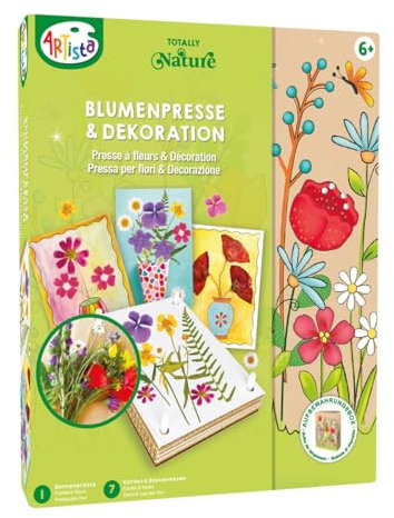 ARTISTA 9301956 Bastelset Blumenpresse & Dekoration, Kreativset mit Dekokarten in praktischer Aufbewahrungsbox, DIY Kit für Kinder ab 6 Jahren