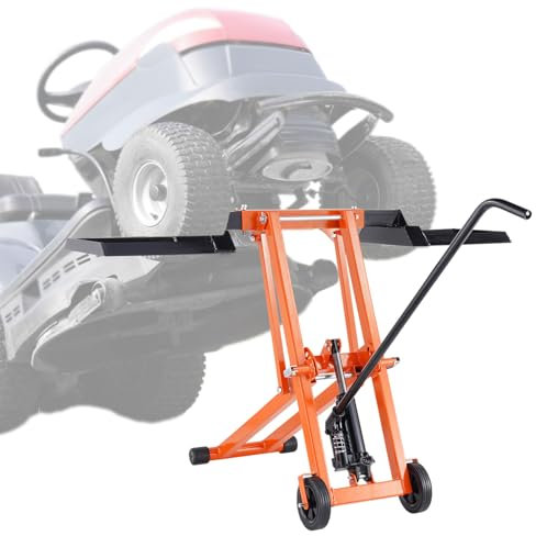 VEVOR Elevador de Cortacésped Móvil Ajustable con Gato Hidráulico, Capacidad de Peso de 225 kg, Acero al Carbono Sólido, para Tractores y Cortadoras de Césped de Giro Cero, Naranja, 1,0 x 1,0 x 0,1 m
